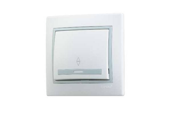 Выключатель проходной 1-кл. СП Мира 10А с сер. вставкой бел. LEZARD 701-0215-105