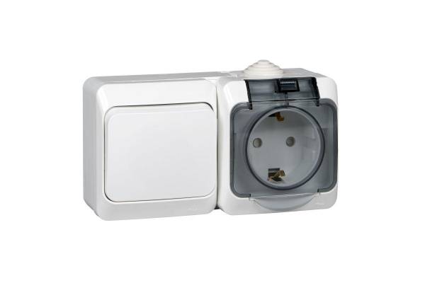 Блок ОП Этюд (1-кл. выкл. + евророз. защ. шторки) IP44 бел. SchE BPA16-241B