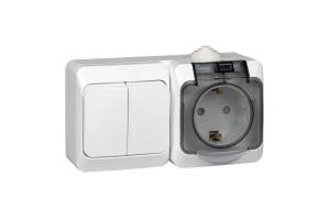 Блок ОП Этюд (2-кл. выкл. + евророз. защ. шторки) IP44 бел. SchE BPA16-242B