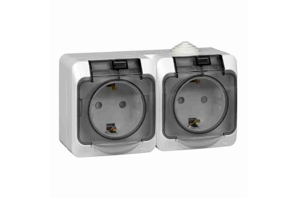 Розетка 2-м ОП Этюд 16А IP44 250В с заземл. защ. шторки бел. SchE PA16-244B