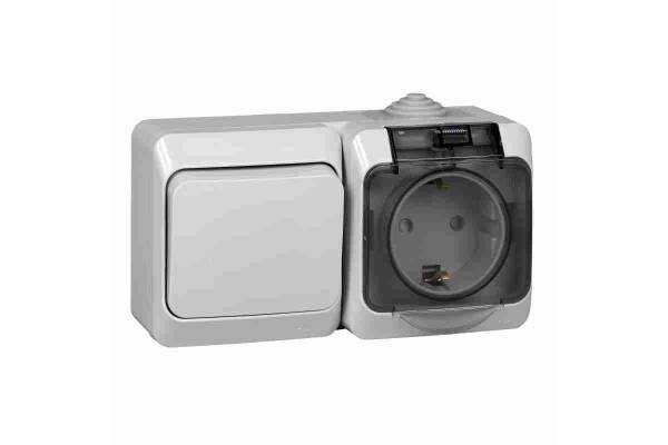 Блок ОП Этюд (1-кл. выкл. + евророз. защ. шторки) IP44 сер. SchE BPA16-241C