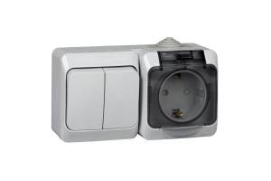 Блок ОП Этюд (2-кл. выкл. + евророз. защ. шторки) IP44 сер. SchE BPA16-242C