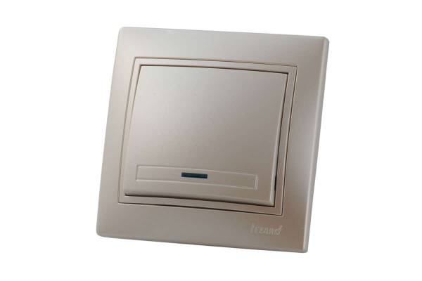 Выключатель 1-кл. СП Мира 10А IP20 с подсветкой со вставкой жемчуж./бел. перламутр. LEZARD 701-3030-111