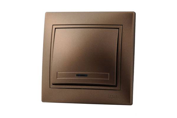 Выключатель 1-кл. СП Мира 10А IP20 с подсветкой со вставкой свет. корич. перламутр. LEZARD 701-3131-111