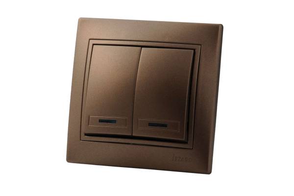 Выключатель 2-кл. СП Мира 10А IP20 с подсветкой со вставкой свет. корич. перламутр. LEZARD 701-3131-112