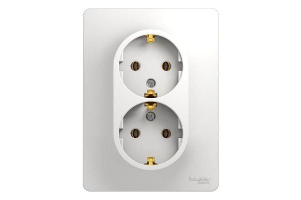 Розетка 2-м СП Glossa 16А IP20 с заземл. в сборе бел. SchE GSL000124
