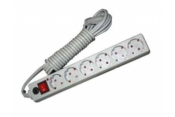 Удлинитель с сетевым фильтром 6х3м с заземл. 10А IP20 защ. шторки ПВС 3х0.75 сер. UNIVersal 967U-5003