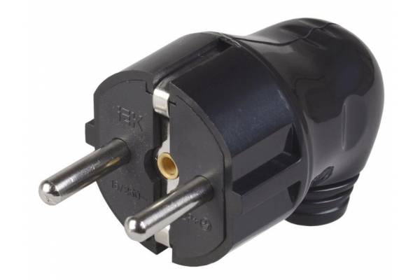 Вилка угловая ВПу11-02-Ст разборная с заземл. 16А черн. IEK EVP11-16-01-K02