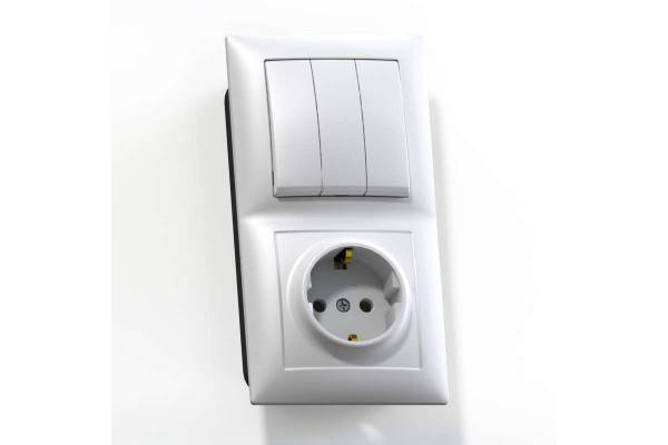 Блок СП БКВР-413 Селена (3-кл. выкл. + розетка с заземл.) бел. Кунцево 8209