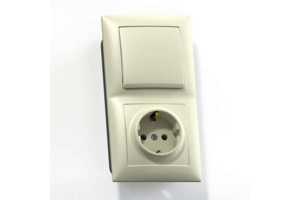 Блок СП БКВР-411 Селена (1-кл. выкл. + розетка с заземл.) сл. кость Кунцево 8176