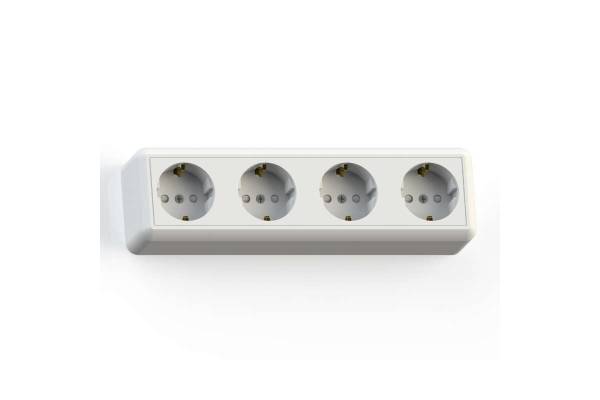 Розетка 4-м ОП Оптима 16А РА16-403 (в компл. с монтажной пластиной) защ. шторки с заземл. бел. Кунцево 8023