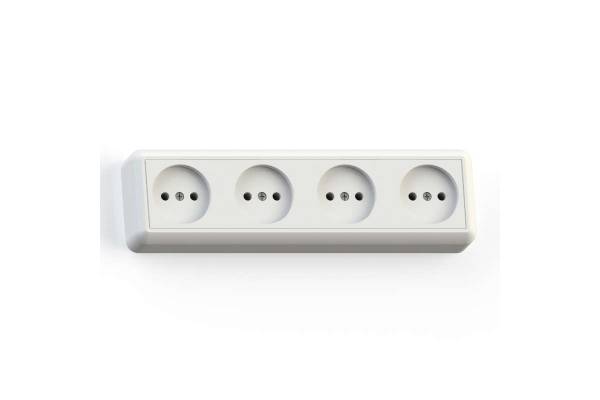 Розетка 4-м ОП Оптима РА16-402 16А IP20 с монтаж. пластиной бел. Кунцево 8024