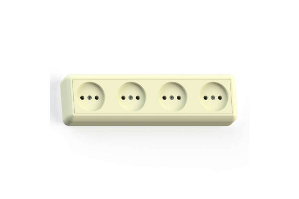 Розетка 4-м ОП Оптима РА16-402 16А IP20 с монтаж. пластиной сл. кость Кунцево 8050