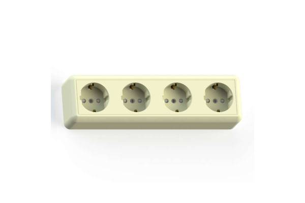 Розетка 4-м ОП Оптима РА16-403 16А IP20 с заземл. защ. шторки с монтаж. пластиной сл. кость Кунцево 8051