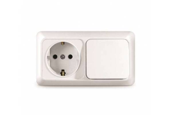 Блок ОП Олимп 1-кл. вык.+ роз. с заземл. горизонт. бел. UNIVersal О0032