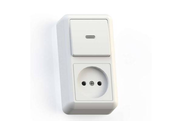 Блок комбинированный ОП БКВР-430 Оптима (1-кл. выкл. с подсветкой + розетка) бел. Кунцево 8061