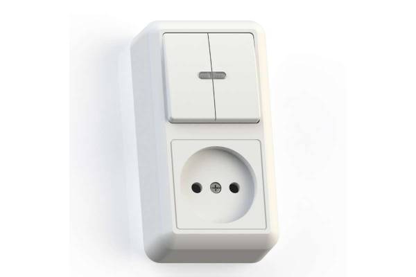 Блок комбинированный ОП БКВР-431 Оптима (2-кл. выкл. с подсветкой + розетка) бел. Кунцево 8063