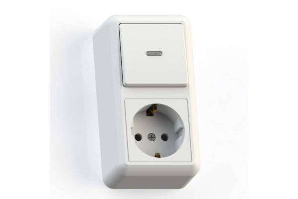 Блок комбинированный ОП БКВР-432 Оптима (1-кл. выкл. с подсветкой + розетка с заземл.) бел. Кунцево 8065