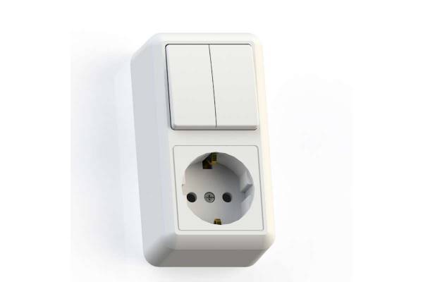 Блок комбинированный ОП БКВР-428 Оптима (2-кл. выкл. + розетка с заземл.) бел. Кунцево 8066
