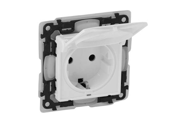 Механизм розетки 1-м СП Valena Life 16А IP44 250В 2P+E защ. шторки с крышкой бел. Leg 753119