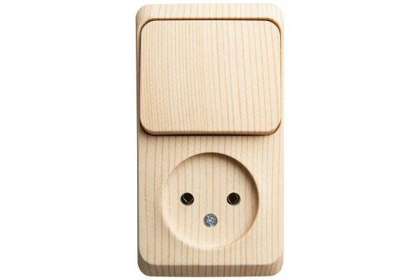 Блок ОП Этюд (1-м розетка без заземления + 1-кл. выкл.) сосна SchE BPA16-204D