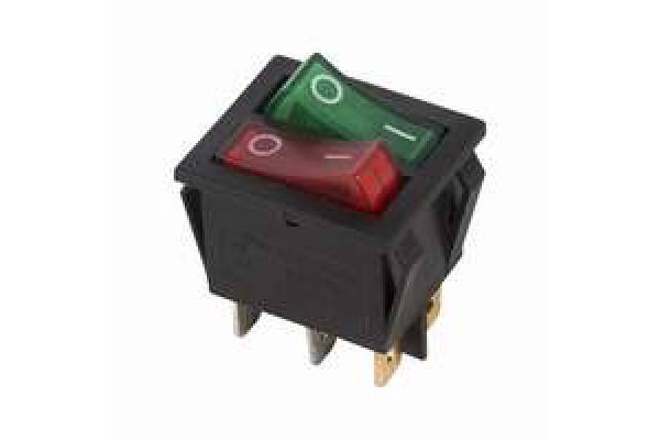Выключатель клавишный 250В 15А (6с) ON-OFF крас./зел. с подсветкой двойной (RWB-511) Rexant 36-2450