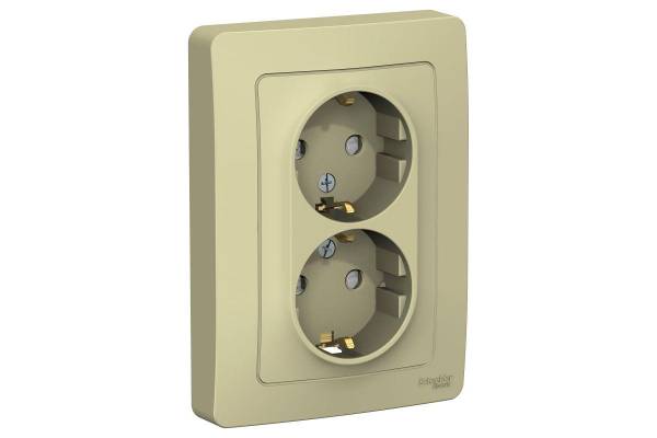 Розетка 2-м СП Blanca 16А IP20 250В с заземл. защ. шторки беж. SchE BLNRS001127