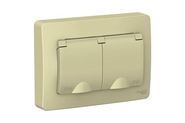 Розетка 2-м СП Blanca 16А IP44 250В с заземл. защ. шторки с крышкой беж. SchE BLNRS441127