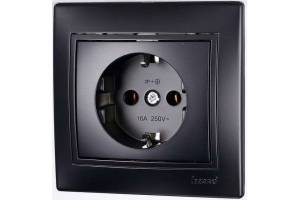Розетка 1-м СП Мира керам. с заземл.черн. бархат LEZARD 701-4242-122