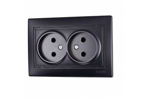 Розетка 2-м СП Мира 16А IP20 без заземл. со вставкой керамика черн. бархат LEZARD 701-4242-128