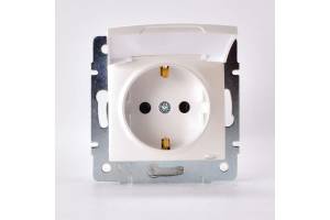 Механизм розетки 1-м СП Karina с заземл. с крышкой термопласт жемчуж./бел. перламутр. LEZARD 707-3088-123B