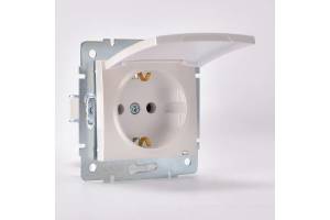 Механизм розетки 1-м СП Karina с заземл. с крышкой термопласт жемчуж./бел. перламутр. LEZARD 707-3088-123B