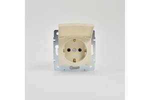 Механизм розетки 1-м СП KARINA с защ. крышкой термопласт с заземл. крем LEZARD 707-0388-123B
