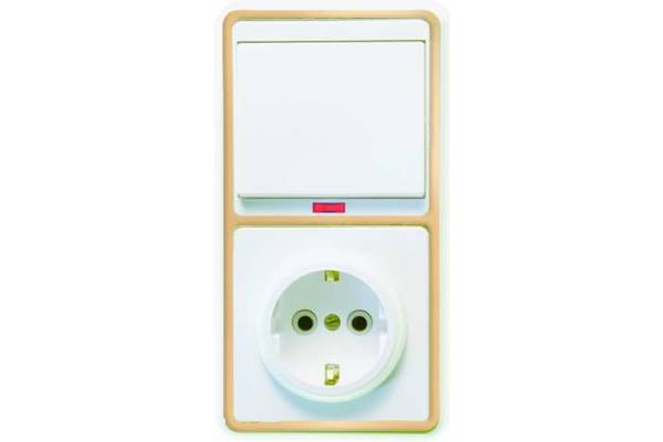 Блок БКВР-056 Бэлла (1-кл. выкл. с подсветкой + розетка с заземл.) зол. Кунцево 5822