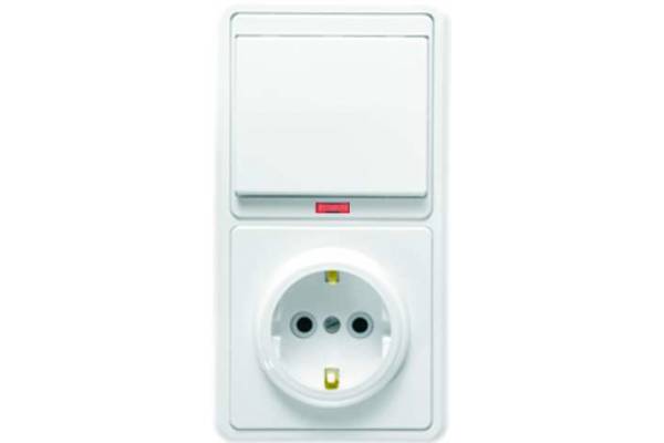 Блок БКВР-056 Бэлла (1-кл. выкл. с подсветкой + розетка с заземл.) бел. Кунцево 5821