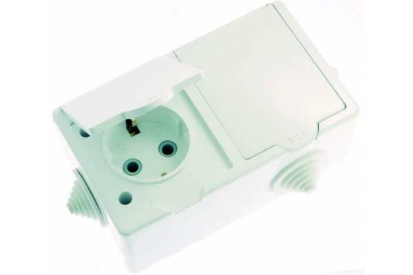 Розетка 2-м ОП РА16-759 16А IP44 с заземл. ПГ бел. Кунцево 5907