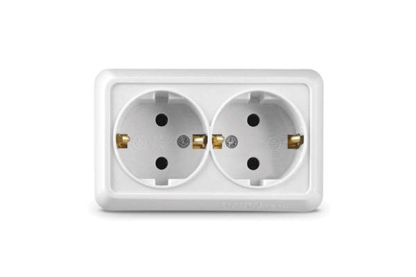 Розетка 2-м ОП Олимп 16А IP20 с заземл. бел. UNIVersal О0128