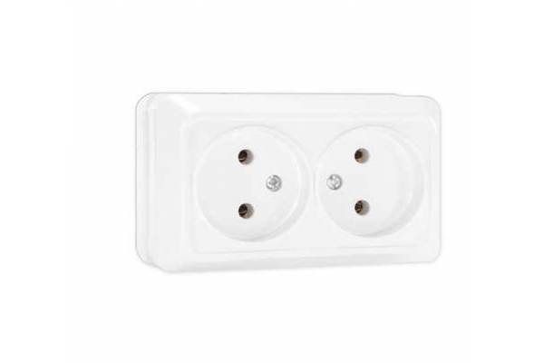 Розетка 2-м ОП Олимп 16А IP20 без заземл. бел. UNIVersal О0102