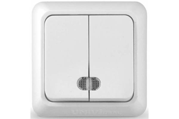 Выключатель 2-кл. ОП Олимп 10А IP20 с подсветкой бел. UNIVersal О0123