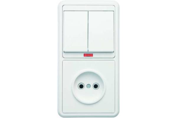 Блок БКВР-213 Бэлла (2-кл. выкл. с инд. + розетка) бел. Кунцево 5829
