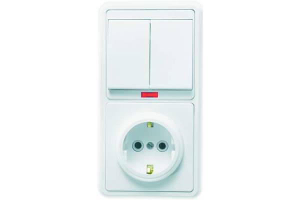 Блок БКВР-055 Бэлла (2-кл. выкл. с инд. + розетка с заземл.) бел. Кунцево 5833
