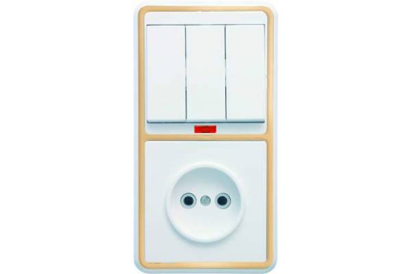 Блок БКВР-212 Бэлла (3-кл. выкл. с инд. + розетка) зол. Кунцево 5842