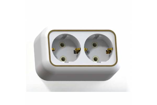 Розетка 2-м ОП Валентина РА16-826 16А IP20 с заземл. бел./зол. Кунцево 5419