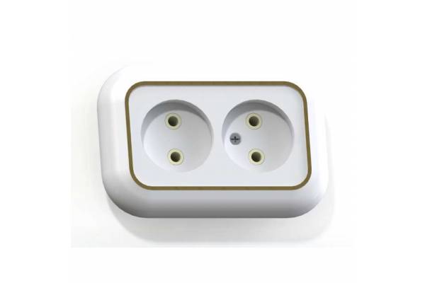 Розетка 2-м СП Валентина РС10-393 10А IP20 бел./зол. Кунцево 5450