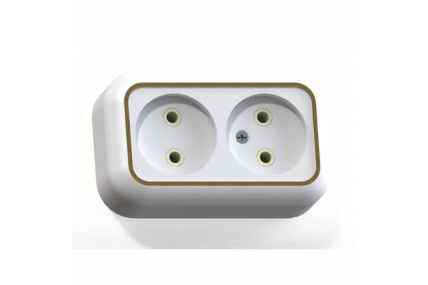 Розетка 2-м ОП Валентина РА10-382 10А IP20 бел./зол. Кунцево 5417