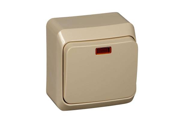 Выключатель 1-кл. ОП Этюд 10А IP20 с подсветкой крем. SchE BA10-005K