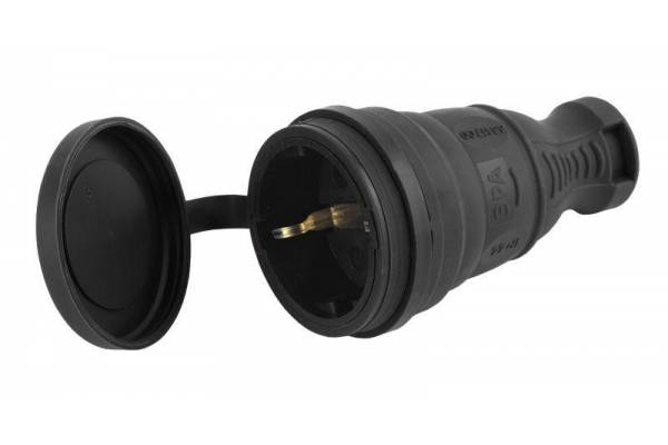 Разъем каучуковый с заземл. прям. 16А IP44 черн. Эра Б0044541