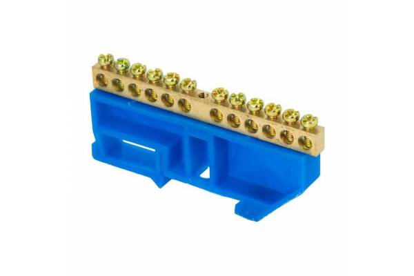 Шина нулевая N 6х9 12 отвер. латунь син. изолятор на DIN-рейку PROxima EKF sn0-63-12-d