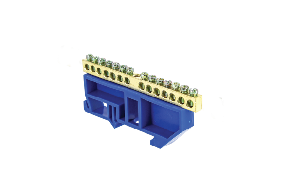 Шина нулевая N 6х9 14 отвер. латунь син. изолятор на DIN-рейку PROxima EKF sn0-63-14-d