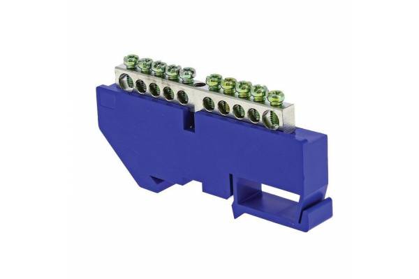 Шина нулевая N 6х9 10 отвер. никель син. изолятор на DIN-рейку PROxima EKF sn1-63-10-d